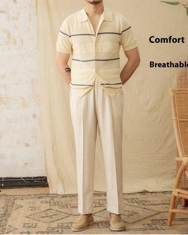 Lapel Casual Fashion Cotton Linen Short Sleeve Knitted Cardigan