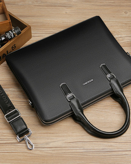 Men's Handbag Double Pull Large Capacity Business Computer Bag Authentic Leather Tactile Feel