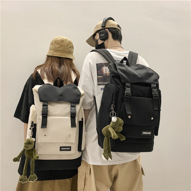 Tooling Style Flap Backpack, Contrast Color And Large Capacity