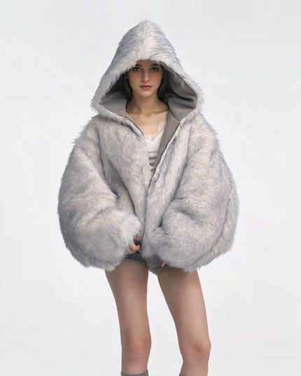 Gray Double-sided Dyed Pointed Fur Vintage Cotton-padded Jacket Coat