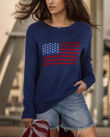 Aesthetic Retro Sweater Loose Flag