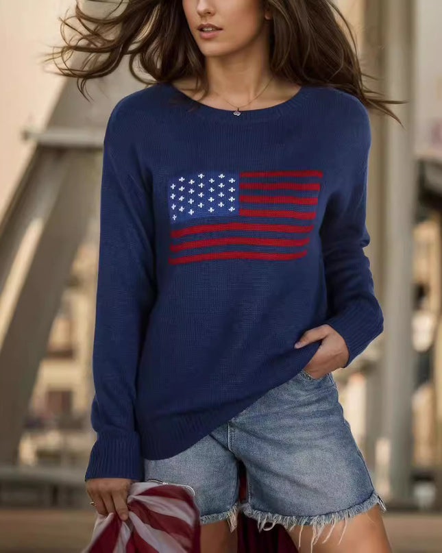 Aesthetic Retro Sweater Loose Flag