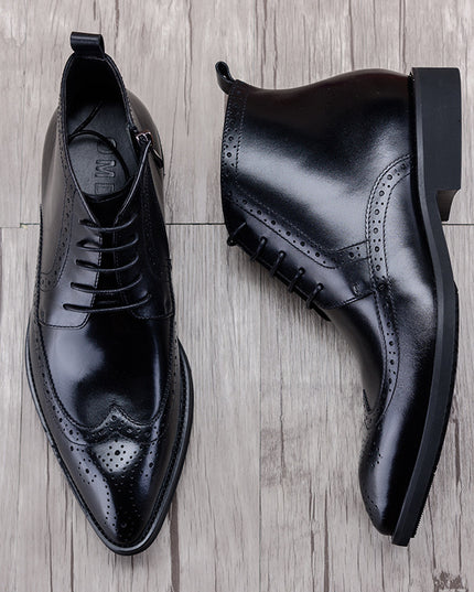 Carved Leather Boots British Style Trend
