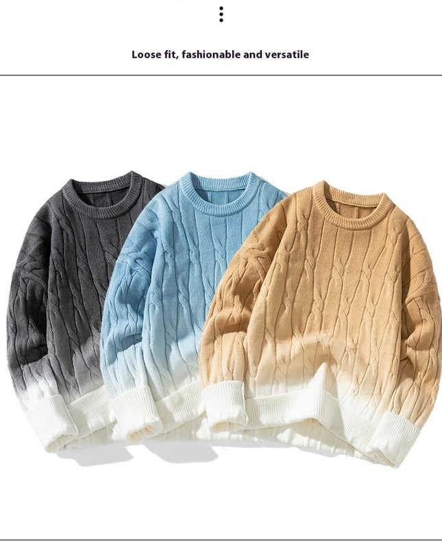 Idle Style Winter Gradient Contrast Round Neck Thickened Men's Sweater