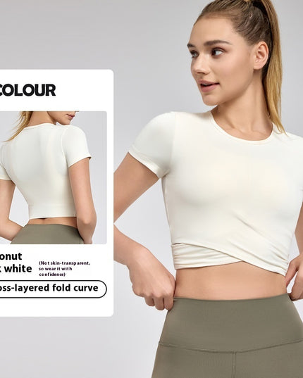 Cross Pleated Yoga Clothing Top Workout Clothes Short Sleeve