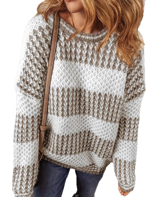 Women's Loose And Versatile Thick Striped Sweater Knitted Sweater