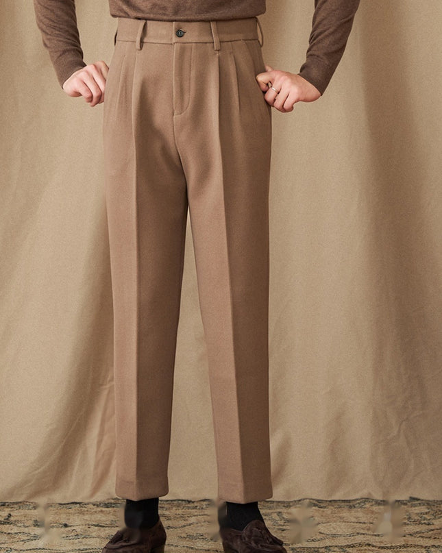 Winter Thickened Sanded Fabric Micro Straight Commute Leisure Suit Pants