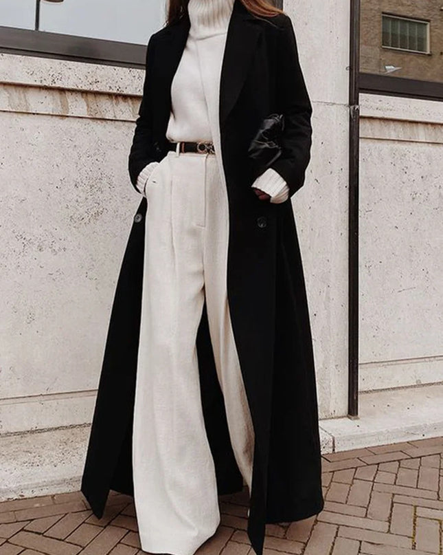 Autumn And Winter European And American Leisure Long Pure Color Warm Keeping Woolen Coat Women