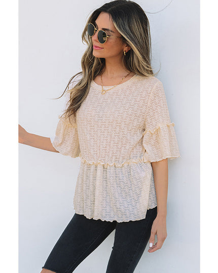 Spring And Summer New Solid Color Pullover Round Neck Short Sleeve Chiffon Shirt