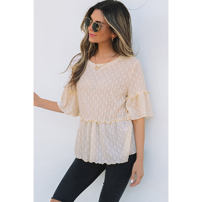 Spring And Summer New Solid Color Pullover Round Neck Short Sleeve Chiffon Shirt