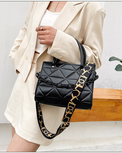 Bag Women's Bag New Spring Western Style Shoulder Bag Fashion Embroidery Thread Wide Shoulder Strap Rhombus Portable Messenger Bag
