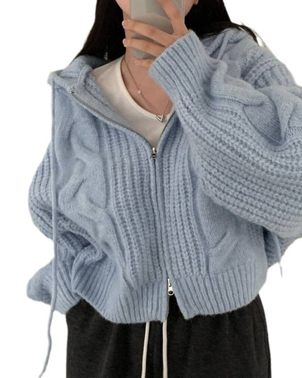 Loose And Idle Twist Hooded Double-headed Zipper Design Sweater Cardigan Coat