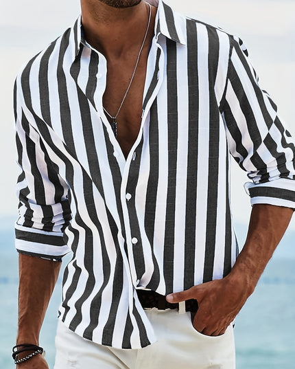 Men's Yarn-dyed Striped Casual Loose Long-sleeved Shirt