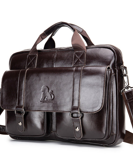Cowhide Men's Briefcase Business Large Capacity Handbag
