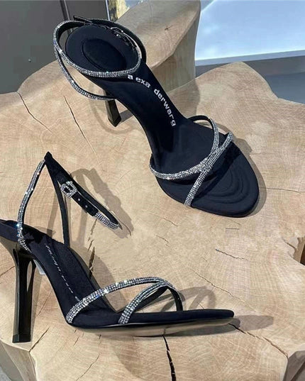 Spring And Summer Stiletto Sexy Open Toe Buckle Rhinestone Sandals