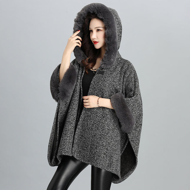New Faux Fur British Temperament European And American Women's Hoodie Shawl Jacket