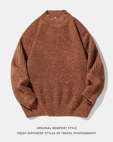 Retro Thick Needle Mock Neck Sweater Autumn And Winter Texture Texture Hemp Dot Jacquard Thickened
