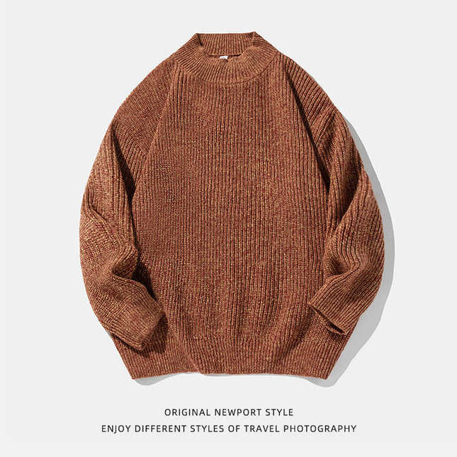 Retro Thick Needle Mock Neck Sweater Autumn And Winter Texture Texture Hemp Dot Jacquard Thickened