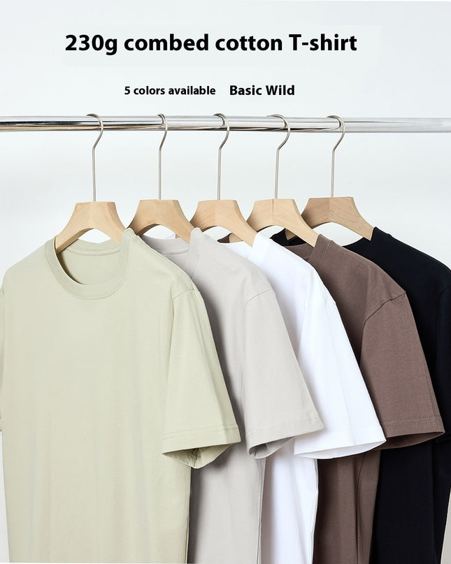 230g Combed Cotton Solid Color Short-sleeved T-shirt Foundation