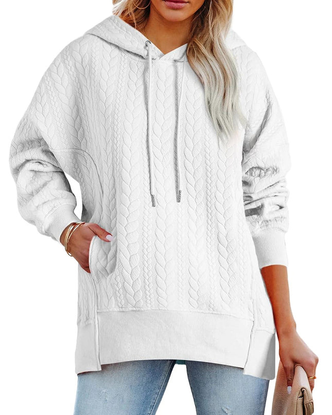 Twist Texture Solid Color Casual Hoodie Sweater Top
