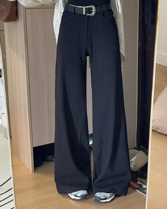 Black High-end Loose Lazy Style Women's Small Size Wide-leg Pants