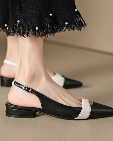 Closed Toe French Style Temperament Pumps Retro Color Matching Pointed Toe Flat Shoes Back Empty Summer Women's Fashion Sandals With Skirt