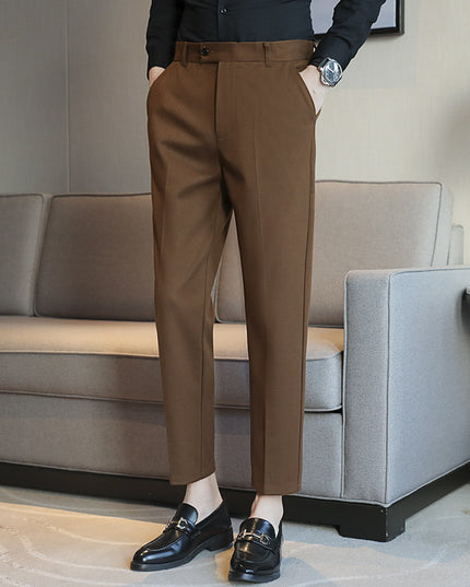 Straight Retro Brown Elastic Slim Fit Brown Casual Pants