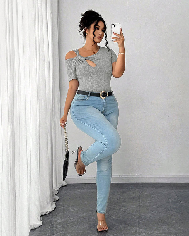 Simple Twist Design Irregular Short T-shirt