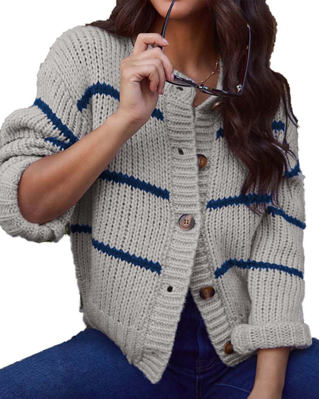 Fashion Stripes Loose Knitted Cardigan Coat Top