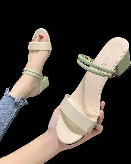 Wind Fashion Two-wear Slippers Women's Outer Wear Korean Style High Heels