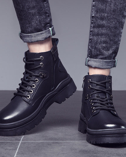 Plover Autumn And Winter Round Head Black Spot Leather Casual