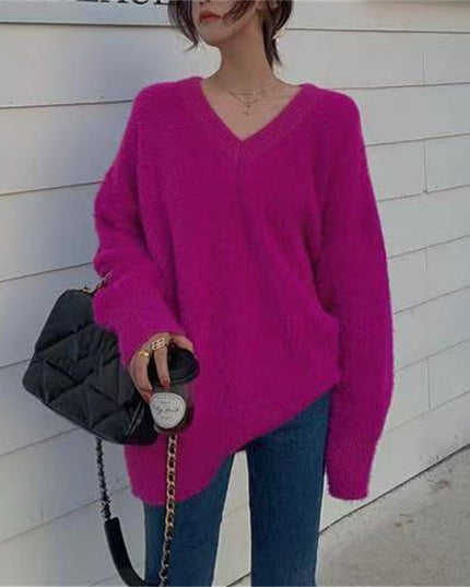 New Gentle Soft Glutinous Sweater Women's V-neck Imitated Mink
