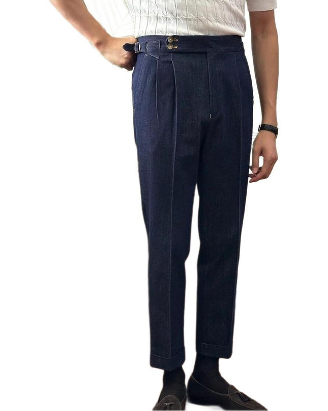 Fashion High Waist Retro Denim Color Casual Pants