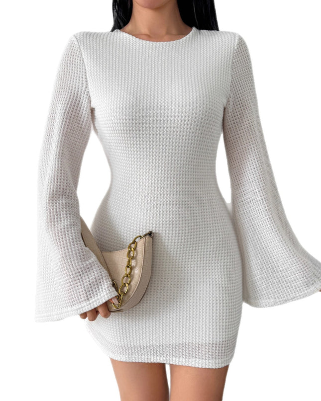 Autumn And Winter Solid Color Tight Waist High-grade Long Sleeve Dress