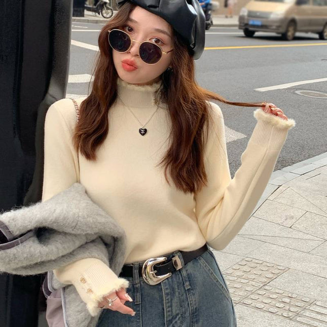 Half Turtleneck Sweater Mink Fur One-piece Top