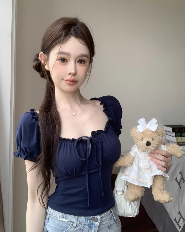 Short Hot Girl Puff Sleeve Unique Small Top