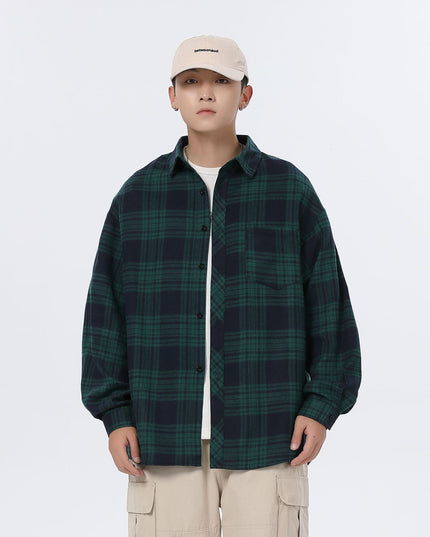 American Retro Plaid For Men Spring And Autumn Loose Casual Bottoming Shirt Coat