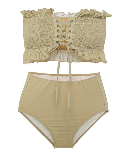 Split Solid Color Tube Top Swimsuit Women Bikini