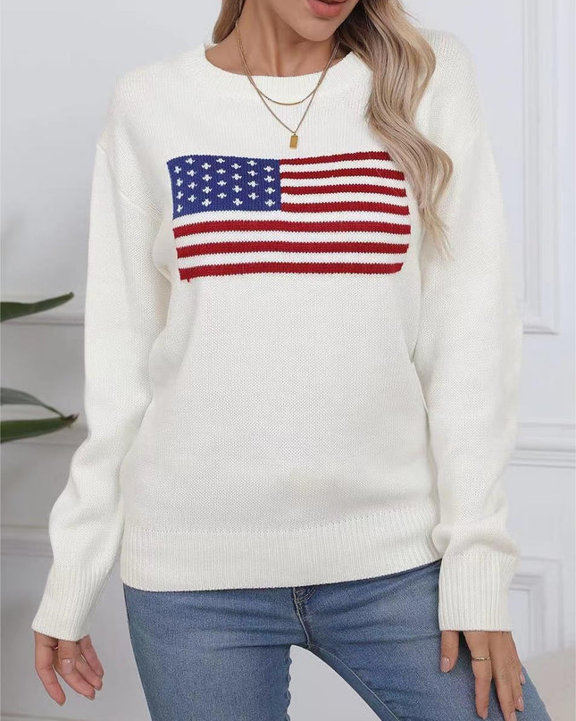 Aesthetic Retro Sweater Loose Flag