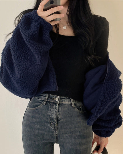 Stand-up Collar Thermal Faux Lamb Fur Coat Women's Autumn And Winter New Loose Temperament Zip Cardigan Tops