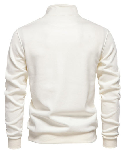 Half Zipper Sweater Casual Solid Color Pocket Decoration Basic Style