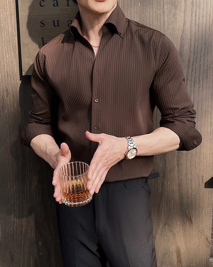 Men's Dark Stripes V-neck Long Sleeve Shirt