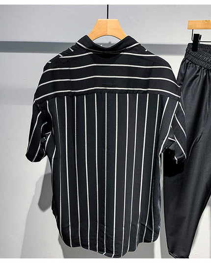 Men's Loose Comfortable Striped Short-sleeved Shirt