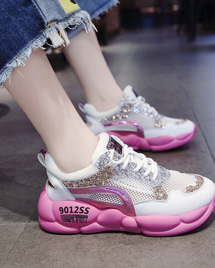 Hollow Rhinestone Sequins Sponge Cake Mesh Breathable Sports Daddy Shoes