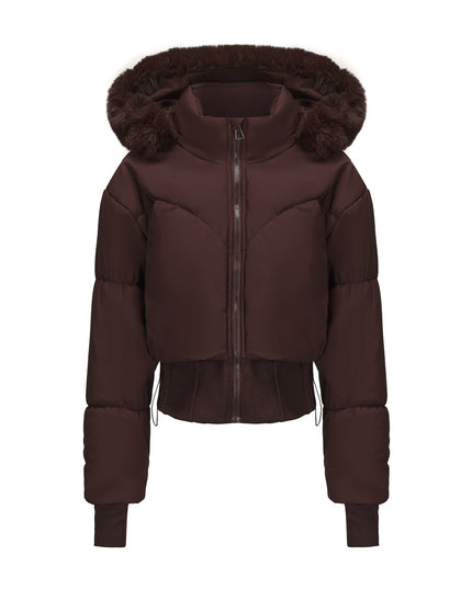 Women's Hooded Large Fur Collar Short Cotton Jacket