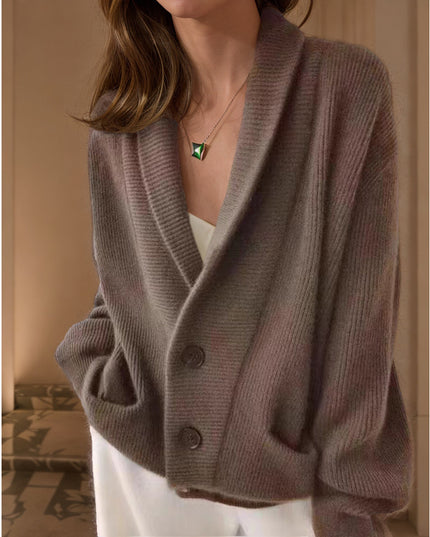 Retro Lapels Solid Color Long Sleeve Knitted Cardigan
