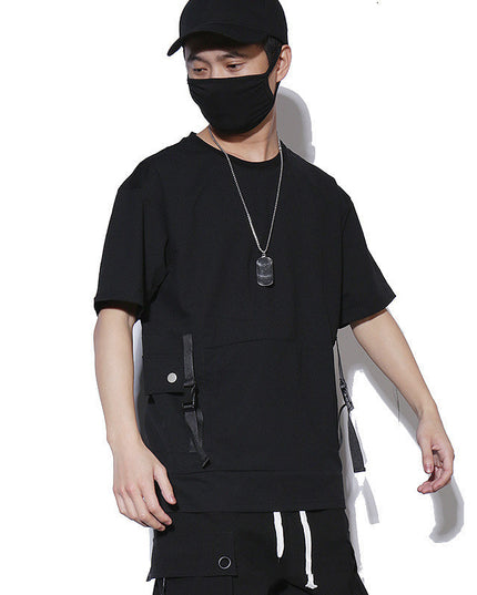 Stitching Tooling Style Short-sleeved Men's Loose Pocket T-shirt