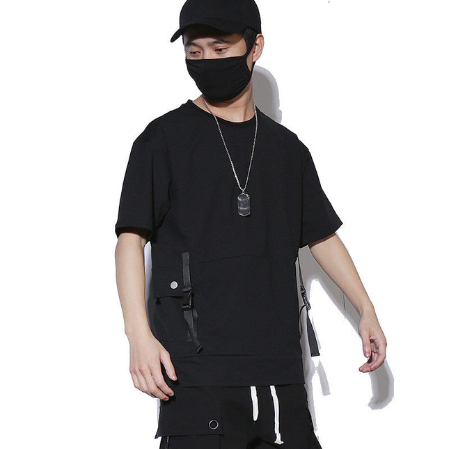 Stitching Tooling Style Short-sleeved Men's Loose Pocket T-shirt