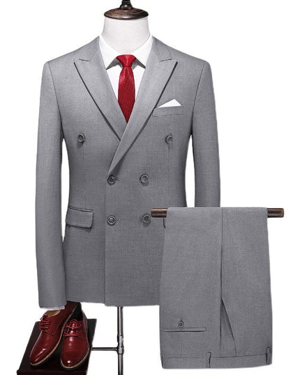 Men's Double Breasted Solid Color Coat Trousers Suit