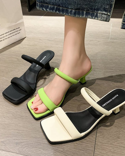 French Style High-grade Sandals Women's Chain Chunky Heel High Heel Toe Covering